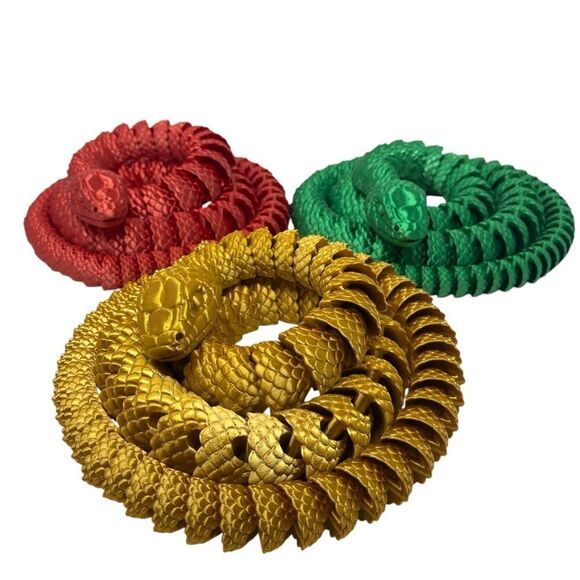 Year of the Snake Articulating 3DPrint 5' Long (Set 3) Red Green Gold Décor Gift - Picture 2 of 7